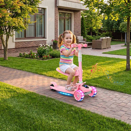 Retiro Express - Scooter Plegable con Asiento Kidscool Rosado Música y Luces