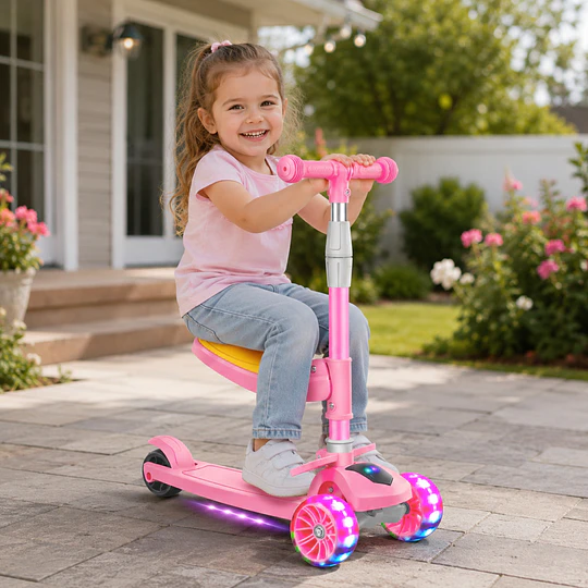 Retiro Express - Scooter Plegable con Asiento Kidscool Rosado Música y Luces