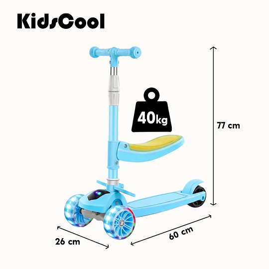 Retiro Express - Scooter Plegable con Asiento Kidscool Azul Música y Luces