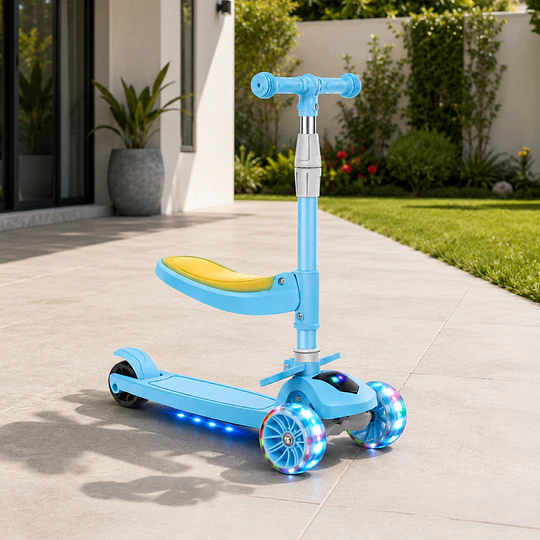 Retiro Express - Scooter Plegable con Asiento Kidscool Azul Música y Luces
