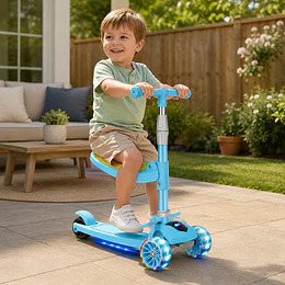 Retiro Express - Scooter Plegable con Asiento Kidscool Azul Música y Luces