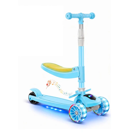 Retiro Express - Scooter Plegable con Asiento Kidscool Azul Música y Luces