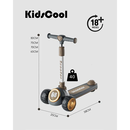 Retiro Express - Scooter 3 Ruedas Plegable Kidscool Gris Música y Luces