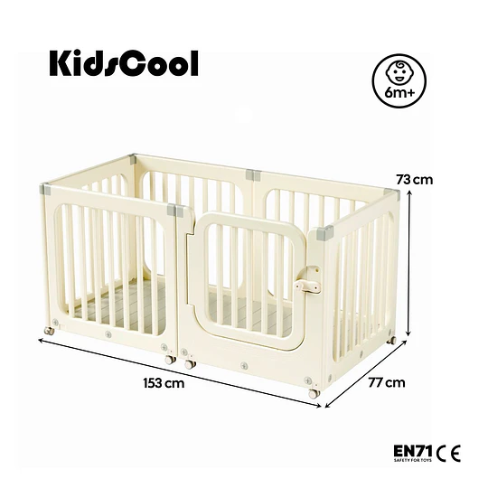 Corral de Juegos Móvil Rectangular Doble Kidscool con Ruedas y Puerta Crudo Neutro | 73x153x77 cm