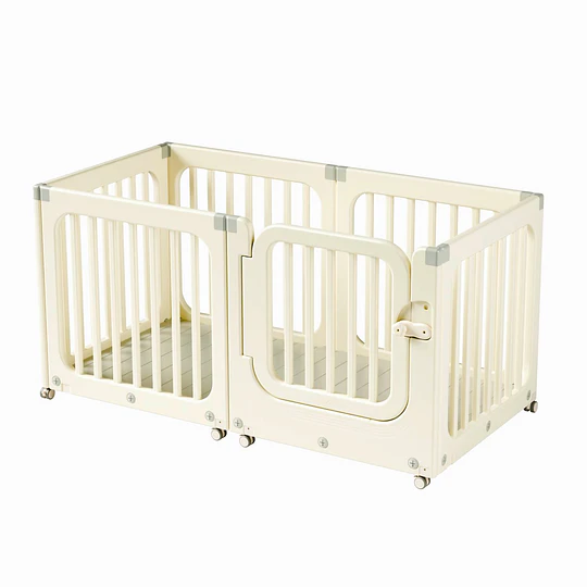 Corral de Juegos Móvil Rectangular Doble Kidscool con Ruedas y Puerta Crudo Neutro | 73x153x77 cm