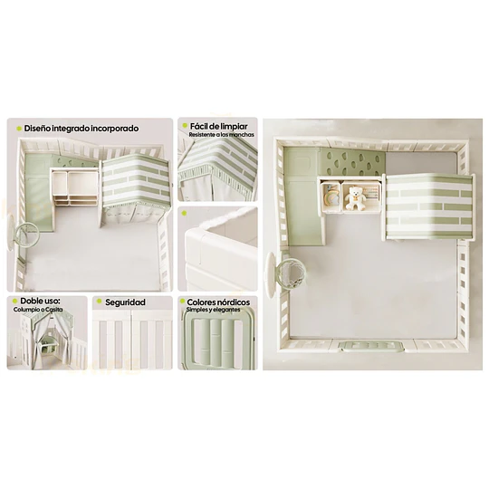 Corral de 7 Juegos Infantil con Casita y Centro de Actividades Plástico Beige | 133x180x200 cm