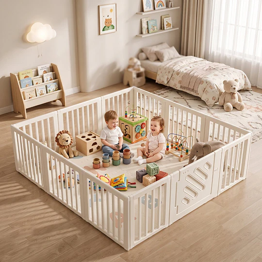 Corral de Juegos Infantil Modular con Puerta de Seguridad Plástico Blanco Crema | 200x180x68 cm