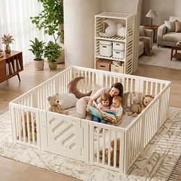 Corral de Juegos Infantil Modular con Puerta de Seguridad Plástico Blanco Crema | 200x180x68 cm