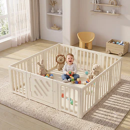 Corral de Juegos Infantil Modular con Puerta de Seguridad Plástico Blanco Crema | 200x180x68 cm