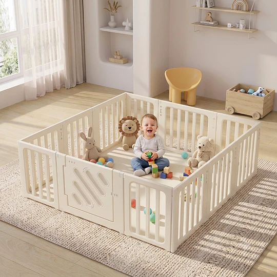 Corral de Juegos Infantil Modular con Puerta de Seguridad Plástico Blanco Crema | 200x180x68 cm
