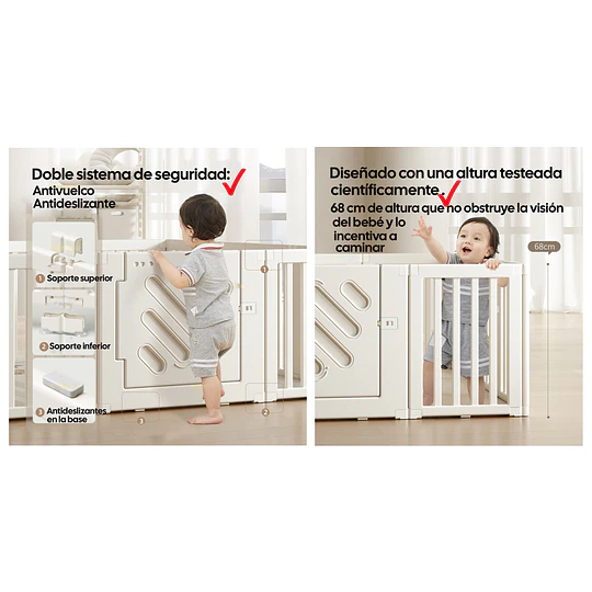 Corral de Juegos Infantil Modular con Puerta de Seguridad Plástico Blanco Crema | 200x180x68 cm