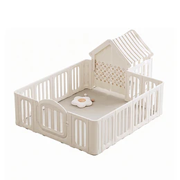Corral de Juegos Infantil con Casita Refugio y Puerta de Seguridad Plástico Beige Cálido | 114x180x200 cm