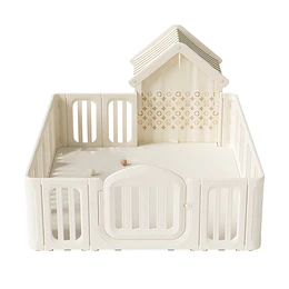Corral de Juegos Infantil con Casita Refugio y Puerta de Seguridad Plástico Beige Cálido | 114x180x200 cm