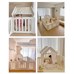 Corral de Juegos Infantil con Casita Refugio y Puerta de Seguridad Plástico Beige Cálido | 114x180x200 cm