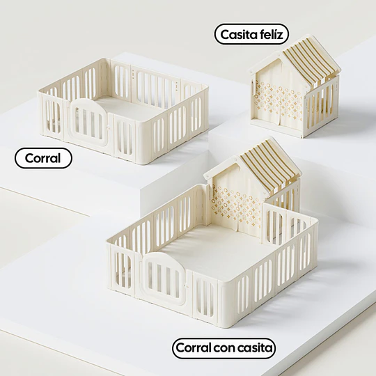 Corral de Juegos Infantil con Casita Refugio y Puerta de Seguridad Plástico Beige Cálido | 114x180x200 cm