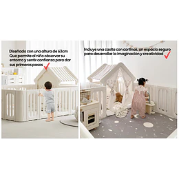 Corral de Juegos Infantil con Casita Refugio y Puerta de Seguridad Plástico Beige Cálido | 114x180x200 cm