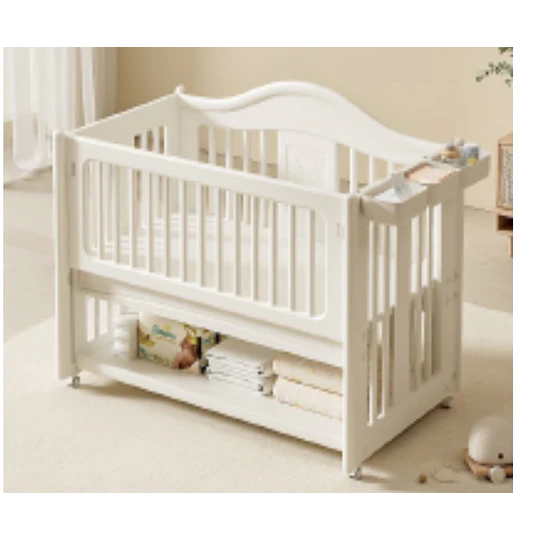 Cuna Colecho Infantil Multifuncional Kidscool con Ruedas Repisa e Organizadores Blanco Marfil | 130 x 78 x 106 cm