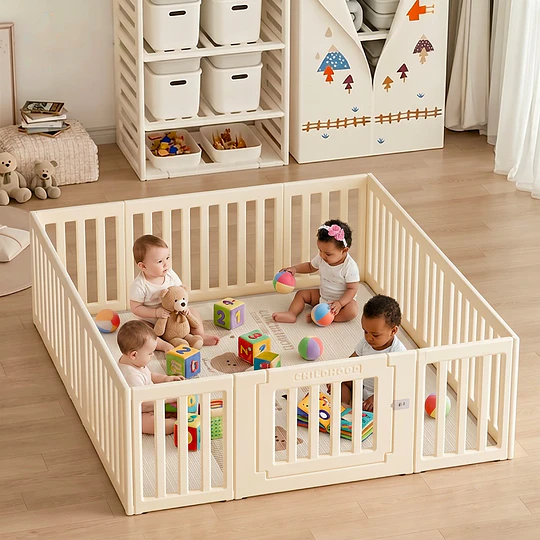 Corral de Juegos Infantil Modular con Puerta de Seguridad, Plástico Off White (65x180x200 cm)