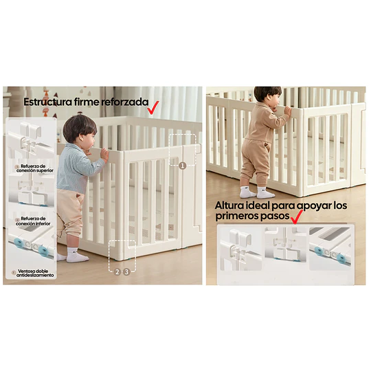 Corral de Juegos Infantil Modular con Puerta de Seguridad, Plástico Off White (65x180x200 cm)