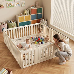 Corral de Juegos Infantil Modular con Puerta de Seguridad, Plástico Off White (65x180x200 cm)