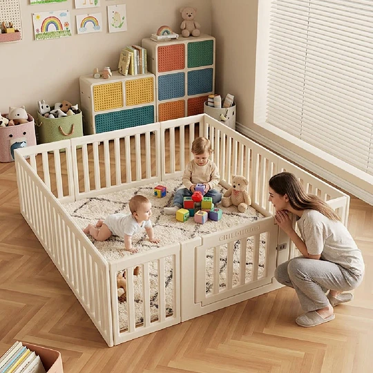 Corral de Juegos Infantil Modular con Puerta de Seguridad, Plástico Off White (65x180x200 cm)