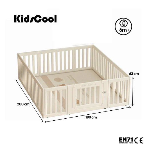 Corral de Juegos Infantil Modular con Puerta de Seguridad, Plástico Off White (65x180x200 cm)