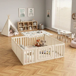 Corral de Juegos Infantil Modular con Puerta de Seguridad, Plástico Off White (65x180x200 cm)