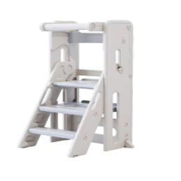 Kidscool Torre de Aprendizaje Infantil con Peldaños Antideslizantes Plástico Crema Gris 84x44.5x49 cm 