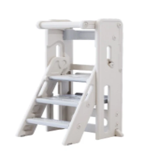 Kidscool Torre de Aprendizaje Infantil con Peldaños Antideslizantes Plástico Crema Gris 84x44.5x49 cm 