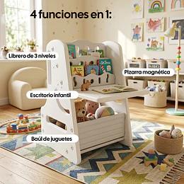 Escritorio y Pizarra de Dibujo Infantil Convertible 4 en 1 Plástico Blanco y Gris | 69x44x47 cm
