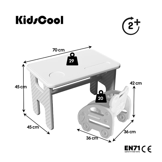 Set de Mesa Plegable con Silla Bus Infantil Plástico Blanco Gris | 45x70x45 cm