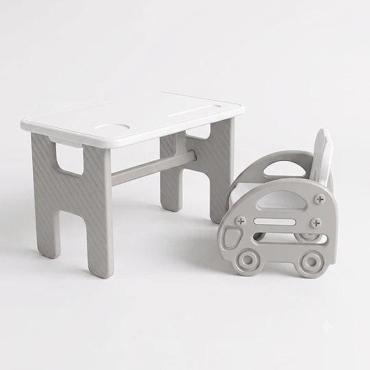 Set de Mesa Plegable con Silla Bus Infantil Plástico Blanco Gris | 45x70x45 cm