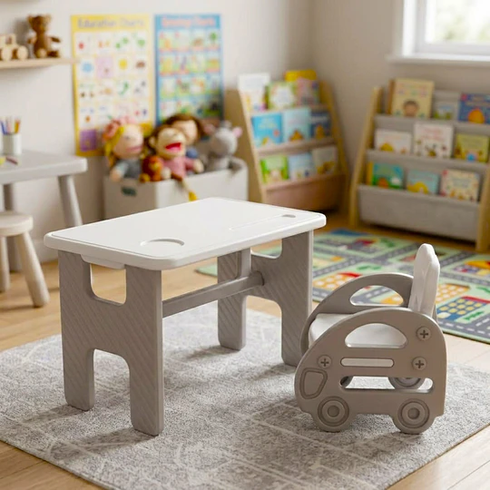 Set de Mesa Plegable con Silla Bus Infantil Plástico Blanco Gris | 45x70x45 cm