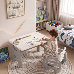 Set de Mesa Plegable con Silla Bus Infantil Plástico Blanco Gris | 45x70x45 cm