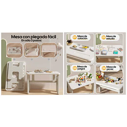 Set de Mesa Plegable con Silla Bus Infantil Plástico Blanco Gris | 45x70x45 cm