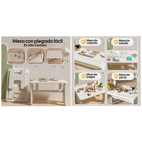 Set de Mesa Plegable con Silla Bus Infantil Plástico Blanco Gris | 45x70x45 cm