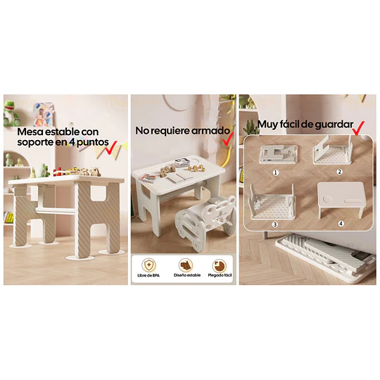 Set de Mesa Plegable con Silla Bus Infantil Plástico Blanco Gris | 45x70x45 cm