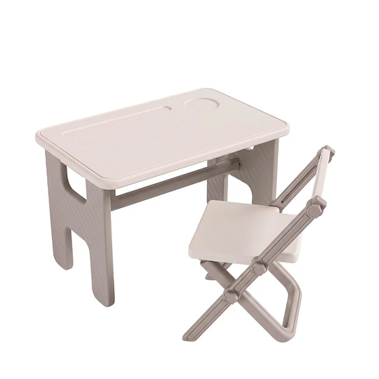 Mesa y Silla Infantil Plegables Plástico Blanco Gris 45x70x45 cm