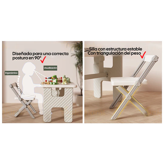 Mesa y Silla Infantil Plegables Plástico Blanco Gris 45x70x45 cm