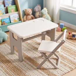 Mesa y Silla Infantil Plegables Plástico Blanco Gris 45x70x45 cm