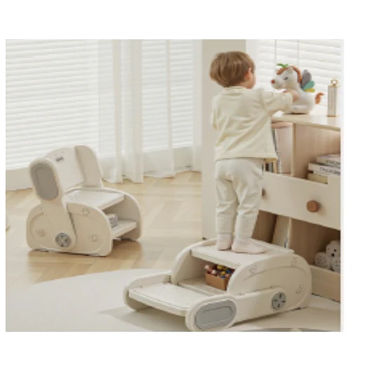 Kidscool Banquito Escalón Convertible en Silla Infantil Plástico Crema Gris 27x41x63 cm 