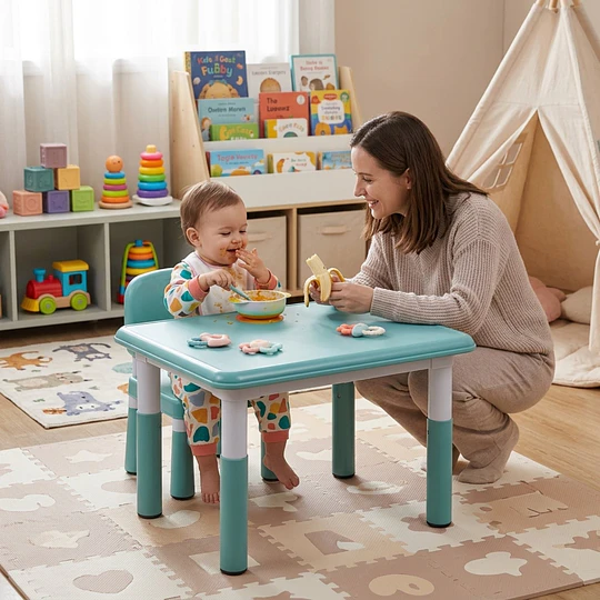 Mesa Infantil Ajustable en Altura Evolutiva Verde Menta | 60x80x60 cm