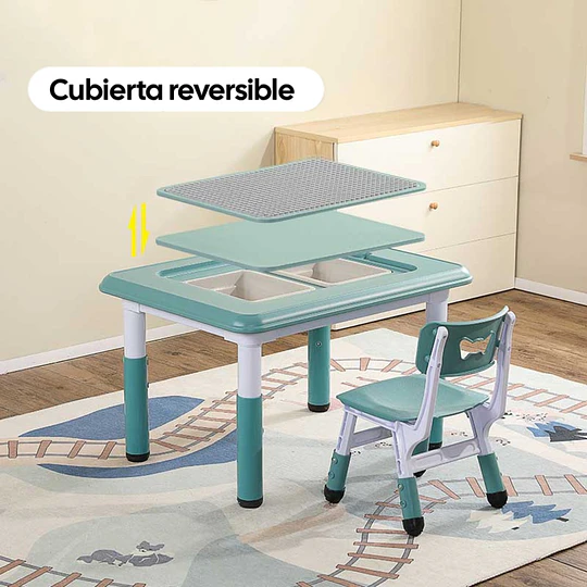 Mesa Infantil Ajustable en Altura Evolutiva Verde Menta | 60x80x60 cm