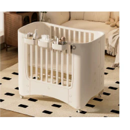 Cuna Infantil Móvil Multifuncional Kidscool con Ruedas y Organizadores Beige | 123 x 68 x 92 cm