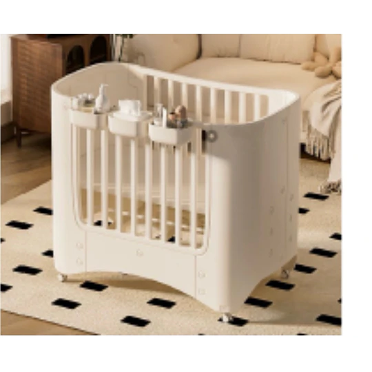 Cuna Infantil Móvil Multifuncional Kidscool con Ruedas y Organizadores Beige | 123 x 68 x 92 cm