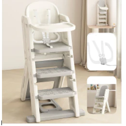 Kidscool Silla Alta Escalera Infantil Multiuso con Bandeja Plástico Crema Gris 89x53x61 cm 