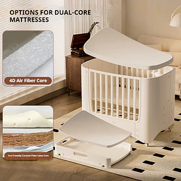 Cuna Infantil Móvil Multifuncional Kidscool con Ruedas y Organizadores Beige 123 x 68 x 92 cm