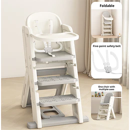 Kidscool Silla Alta Escalera Infantil Multiuso con Bandeja Plástico Crema Gris 89x53x61 cm 