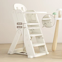 Kidscool Silla Alta Escalera Infantil Multiuso con Bandeja Plástico Crema Gris 89x53x61 cm 