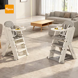 Kidscool Silla Alta Escalera Infantil Multiuso con Bandeja Plástico Crema Gris 89x53x61 cm 